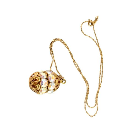 Vintage 14K Gold Filled Pendant Necklace With Iridescent Beads Filigree Detaili - Picture 3 of 7